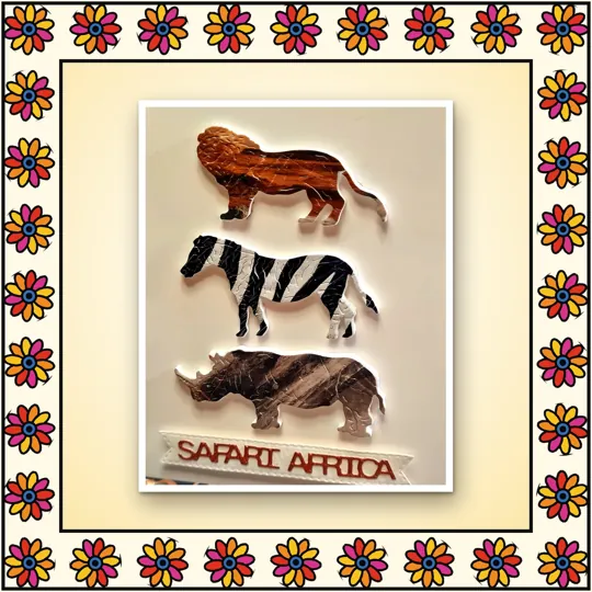Handmade greeting card: Safari Africa: lion, zebra and rhino