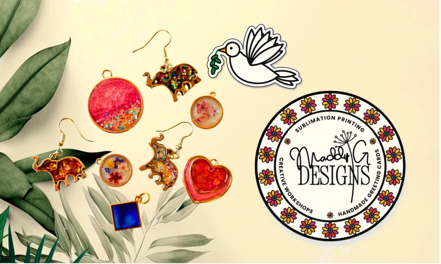 UV resin earrings and pendants made in a Maddy G Designs workshop