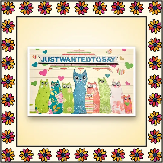 Handmade greeting card: Just Wanted to Say: cats and hearts