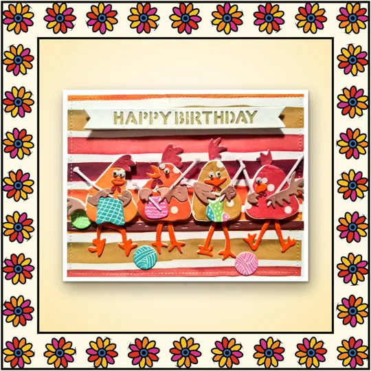 Handmade greeting card: Happy Birthday: chickens