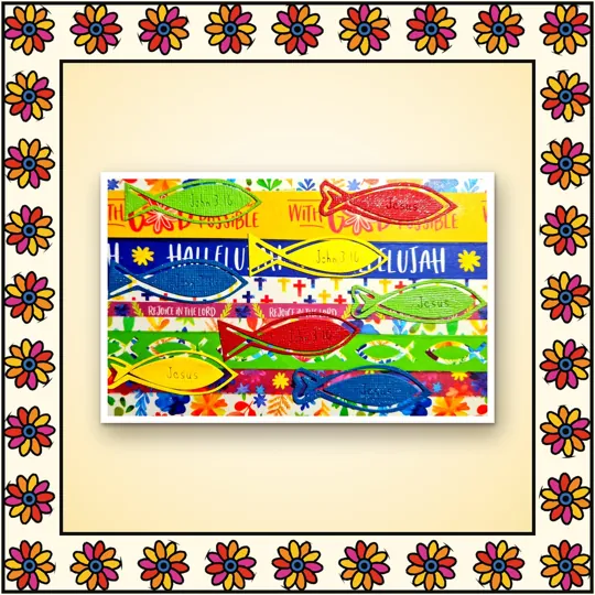 Handmade greeting card: Fish pattern: a school of little fish