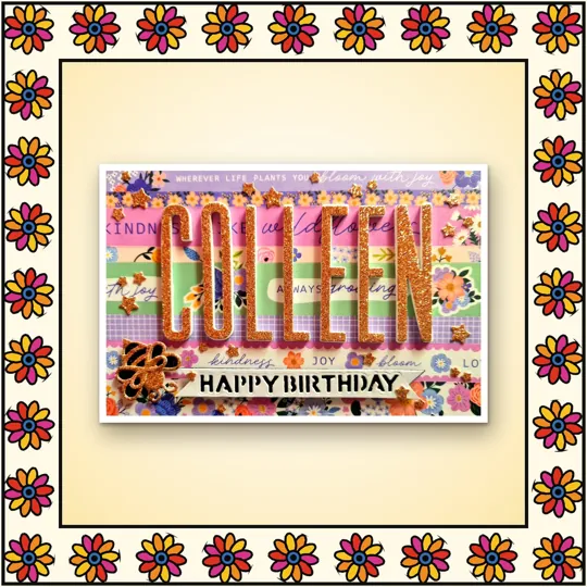 Handmade greeting card: Personalised name birthday: large cut-out name lettering