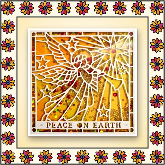 Handmade greeting card: Peace on Earth: stained-glass angel with a star
