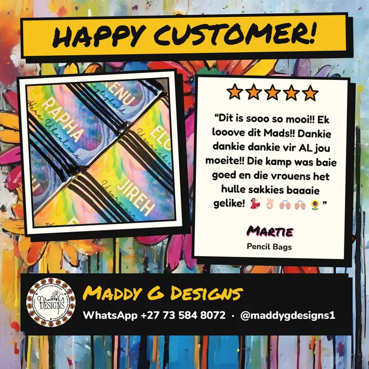 Happy customer Martie: Pencil bags. Five stars.