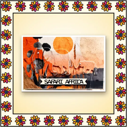 Handmade greeting card: Safari Africa: sunset scene