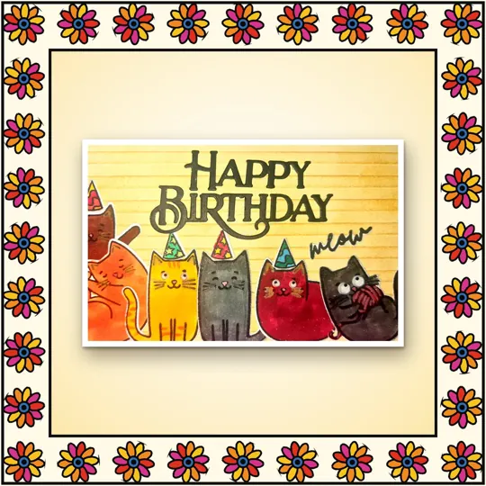 Handmade greeting card: Happy Birthday: cats in party hats