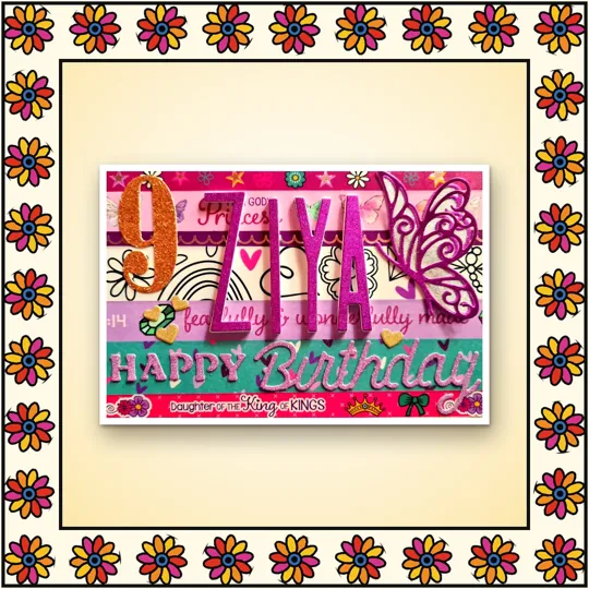 Handmade greeting card: Personalised birthday: name with a butterfly