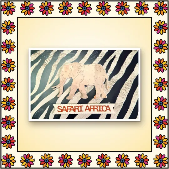 Handmade greeting card: Safari Africa: elephant on zebra stripes